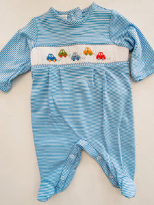 Boy's Long Footie W/ Feet L/S - Periwinkle Blue Stripe Knit