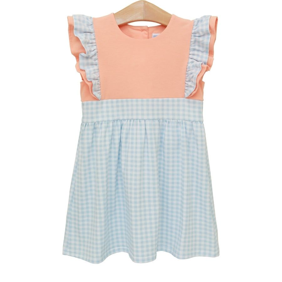 Rosie Dress - Light Blue Gingham Coral