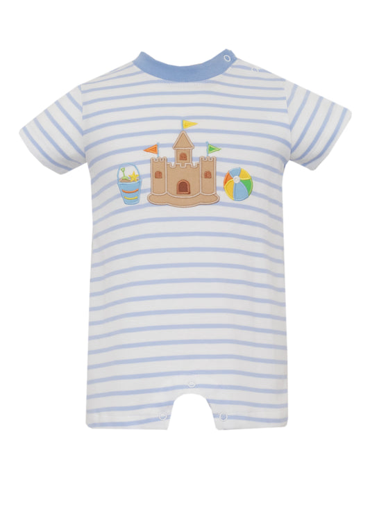 Sand Castle Boy's Blue Knit Stripe Short Romper