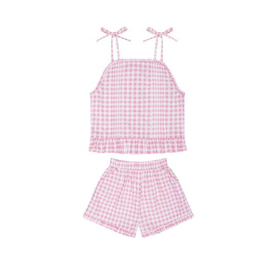 Girls Blush Gingham Tie Tank and Short Set TWEEN