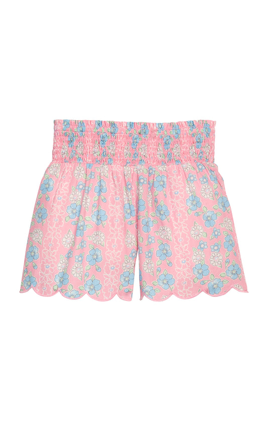 Shirred Scallop Shorts - Spring Marguerite Floral - Tween