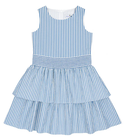Seersucker Dress with Waist Ruching