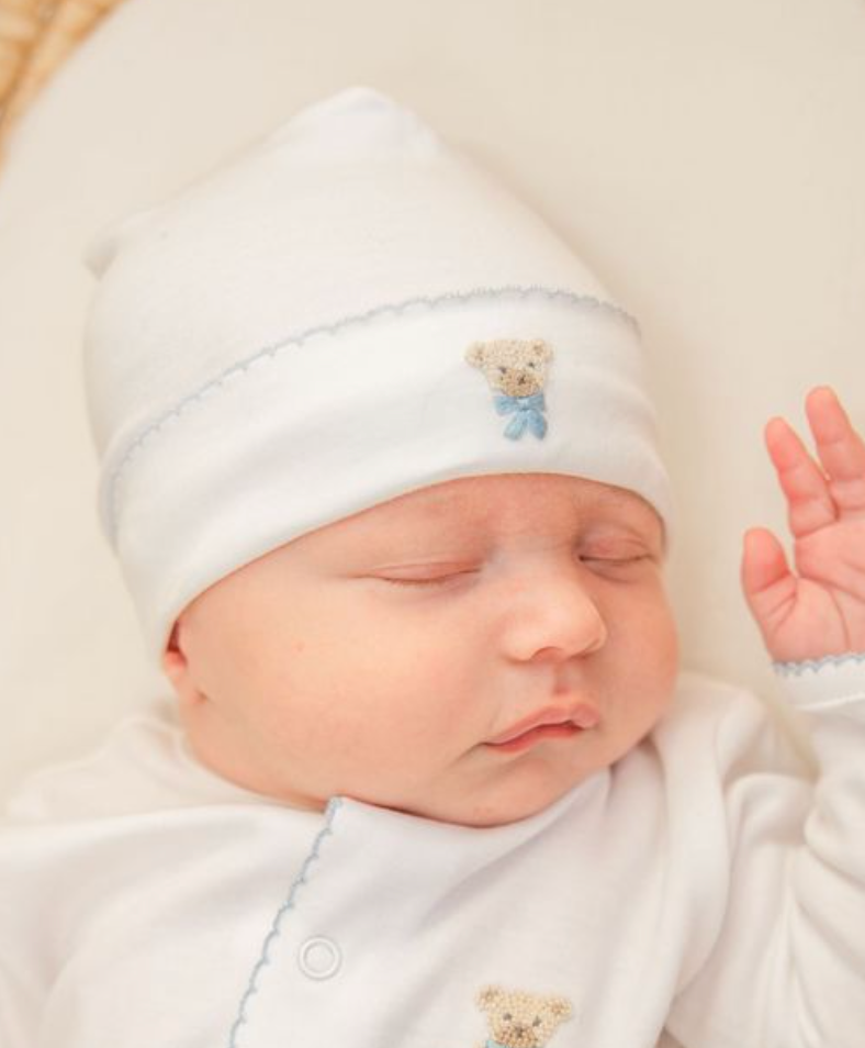 Blue Teddy Bear Pima Baby Hat