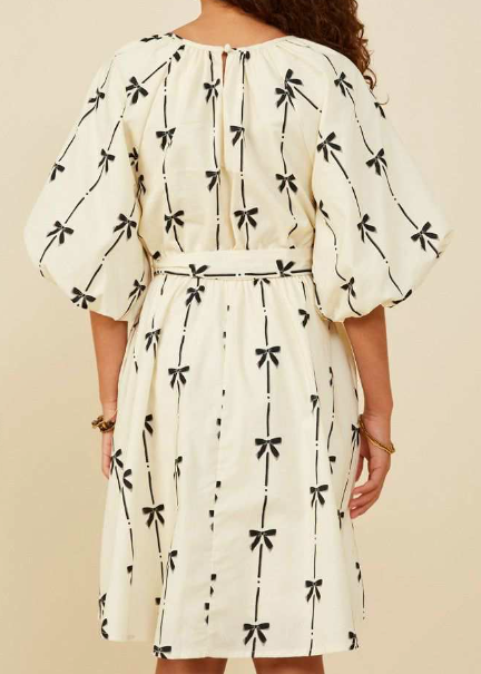 All Over Bow Print Belted Dress - Tween