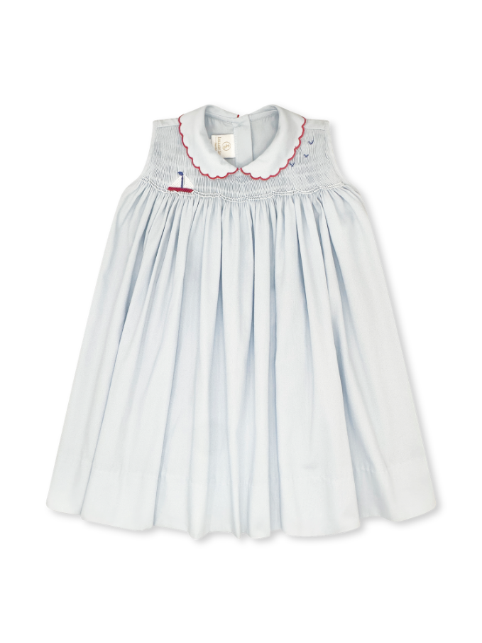 Ella Dress - Brentwood Blue w/ Smocked Sailboat
