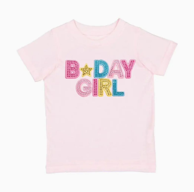 Birthday Girl Rhinestone Patch Short Sleeve T-Shirt