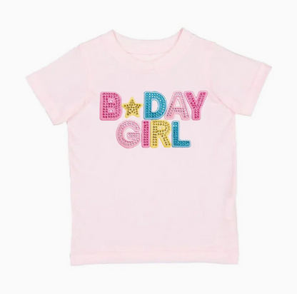 Birthday Girl Rhinestone Patch Short Sleeve T-Shirt