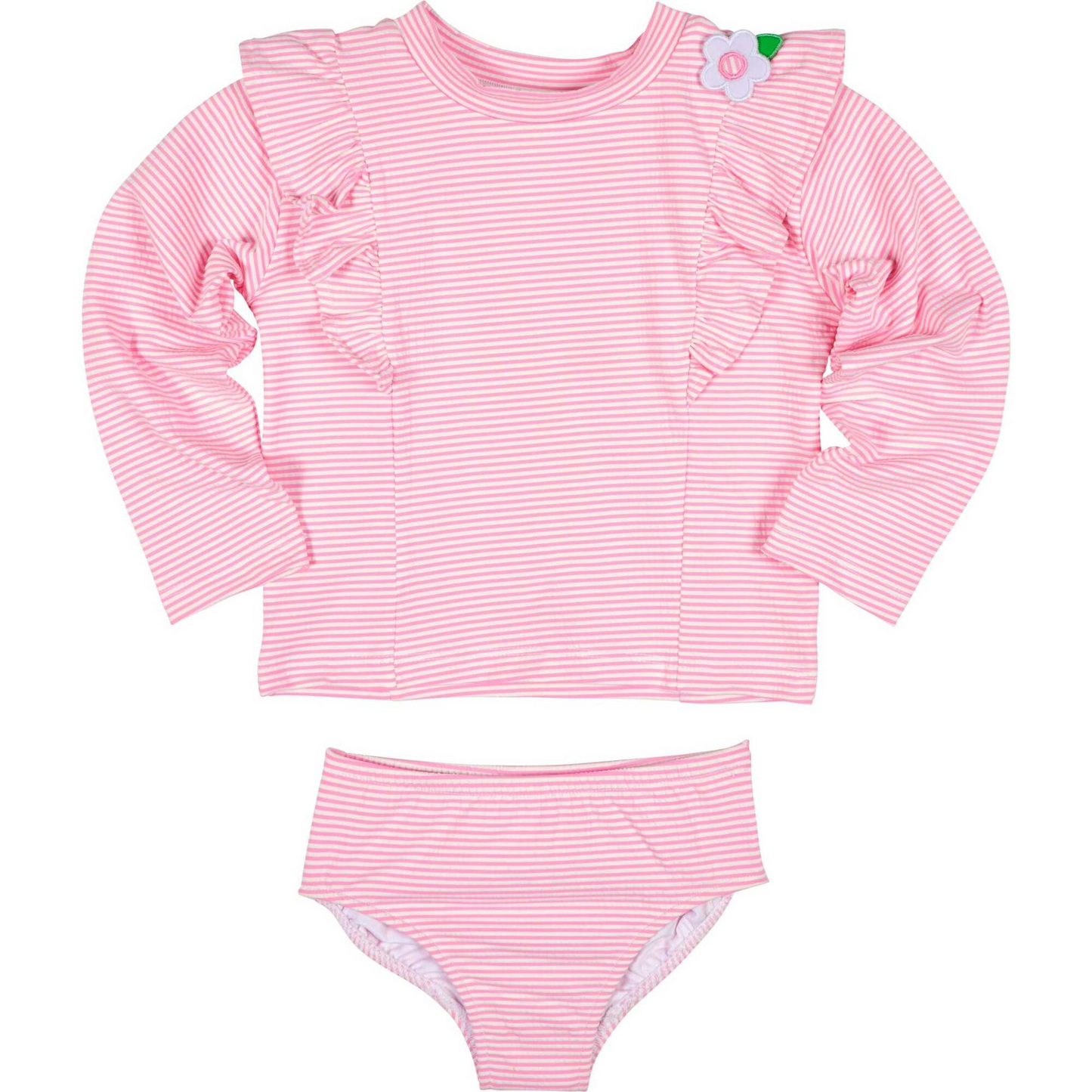 Stripe Seersucker Rashguard Swimsuit W/Flower C6217 TWEEN