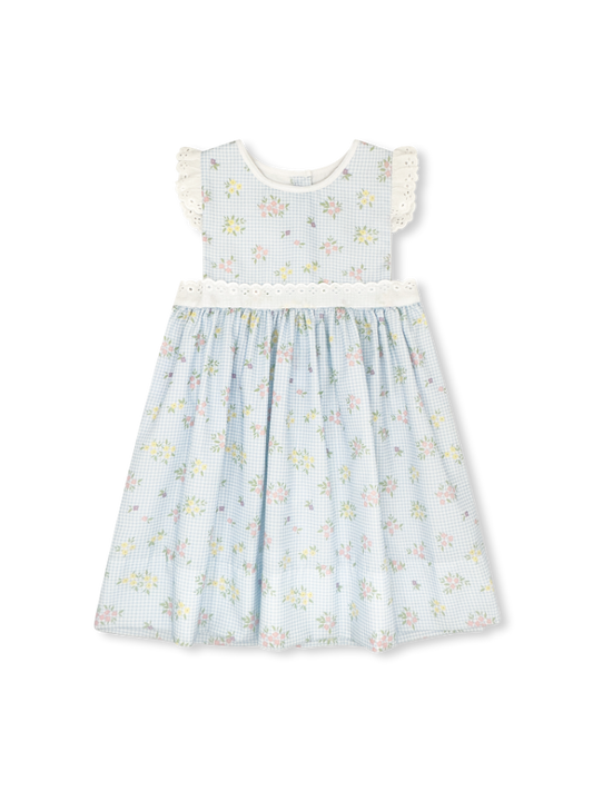 Pinafore Dress - Spring Time Blooms w/ White Eyelet