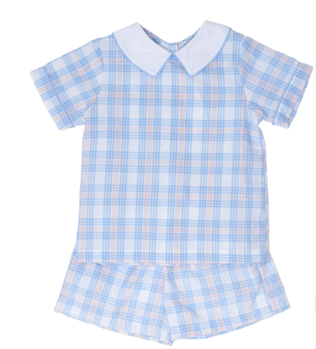John Pink & Blue Plaid Short Set
