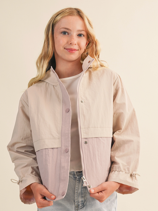 Hooded Windbreaker w/ Cinch Cuff - Tween