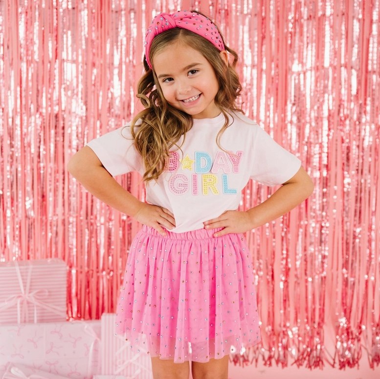 Birthday Girl Rhinestone Patch Short Sleeve T-Shirt