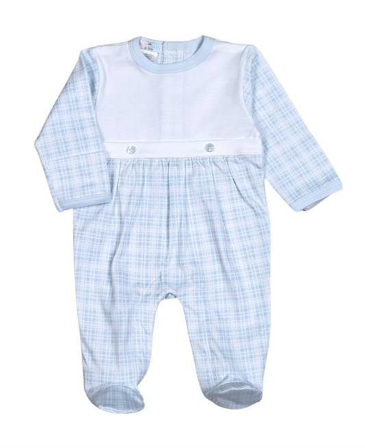 Casey Blue Plaids Pima Two Button Footie