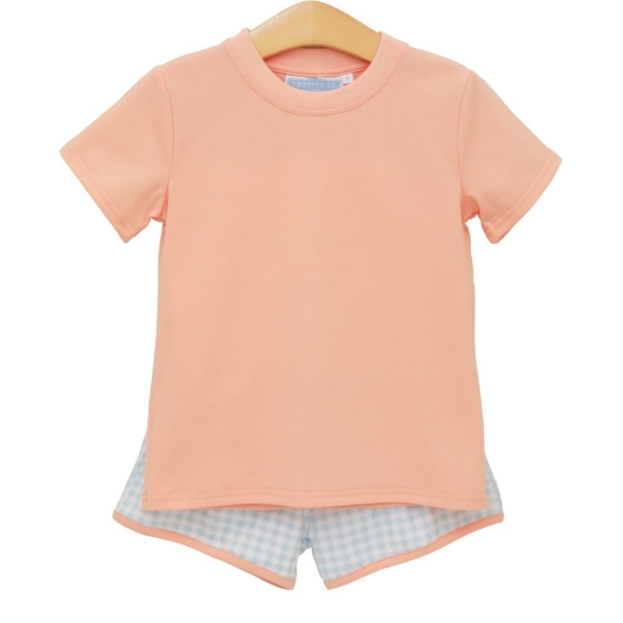 Thomas Short Set - Light Blue Gingham/Coral