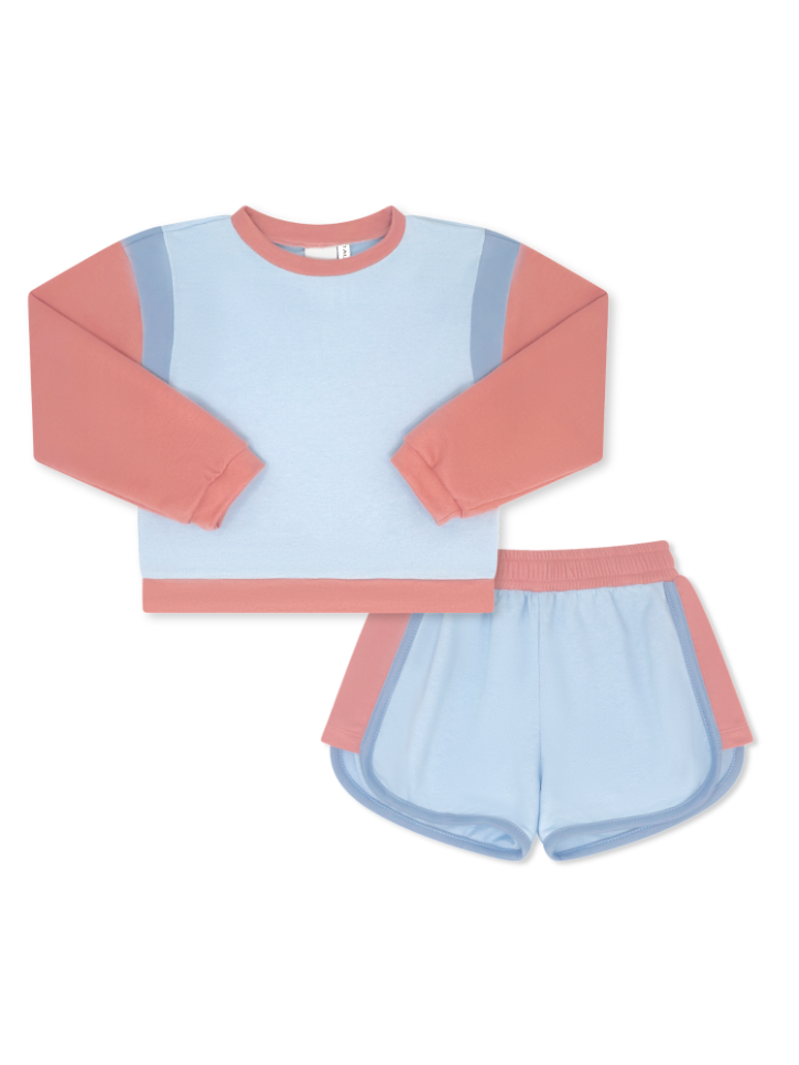 Ellie Everyday Long Sleeve Set - Lake Blue Knit w/Pembroke Pink