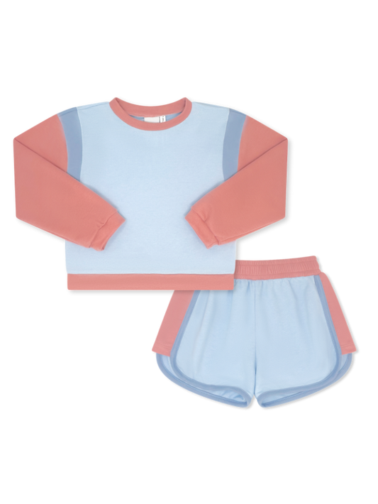 Ellie Everyday Long Sleeve Set - Lake Blue Knit w/Pembroke Pink