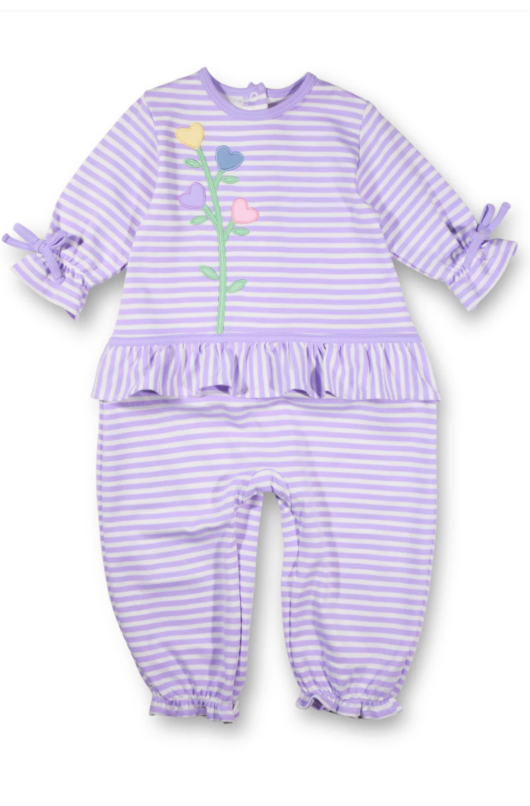 Stripe Knit Longall With Heart Flowers H6168