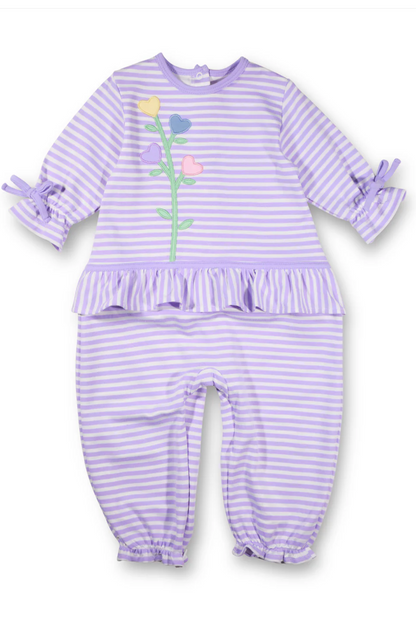 Stripe Knit Longall With Heart Flowers H6168