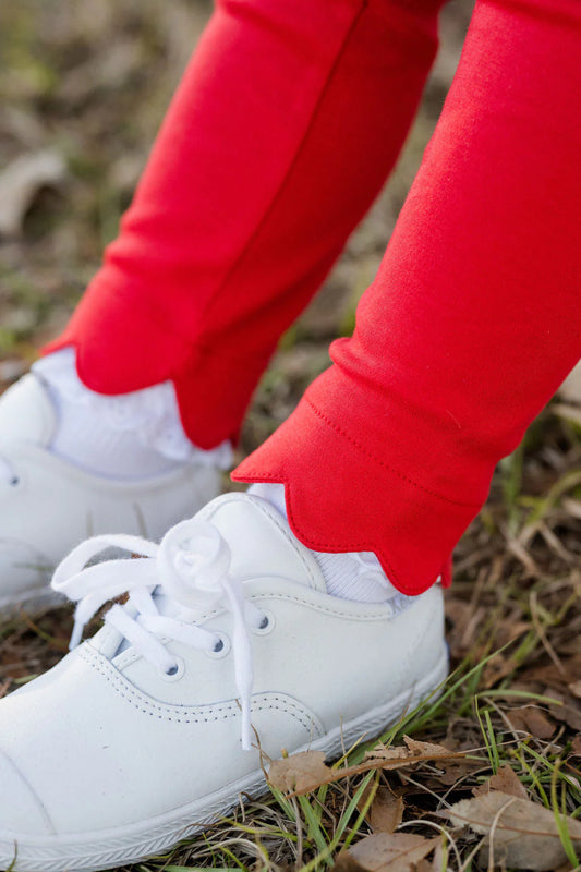 Red Scallop Leggings - Full Bloom