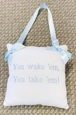 You wake em Blue Door Hanger Pillow