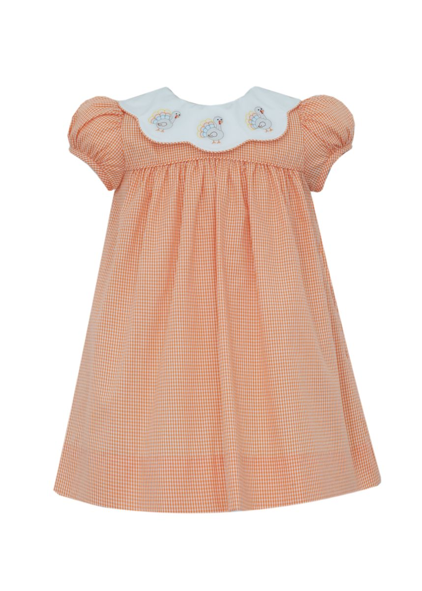 TURKEY - Orange gingham dress w / white collar S/S (202D-BF26)