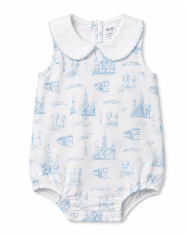 Sleeveless Peter Pan Bubble - Blue Garden District Toile