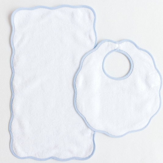 Bib & Burp Set - Blue Stripe Scalloped Edge