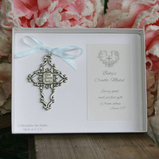 Baby Cradle Medal God Bless Baby Cross For Boy