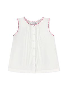 Bethany Blouse - Sterling White Woven Hot Pink Stitching - Tween