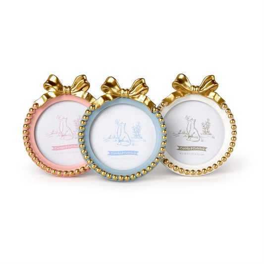 Golden Bow 4x4" Round Photo Frame