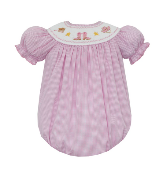 BOOTS, HATS & HORSES GIRL'S - Pink gingham short bishop bubble w/insert S/S (503F-VF26)