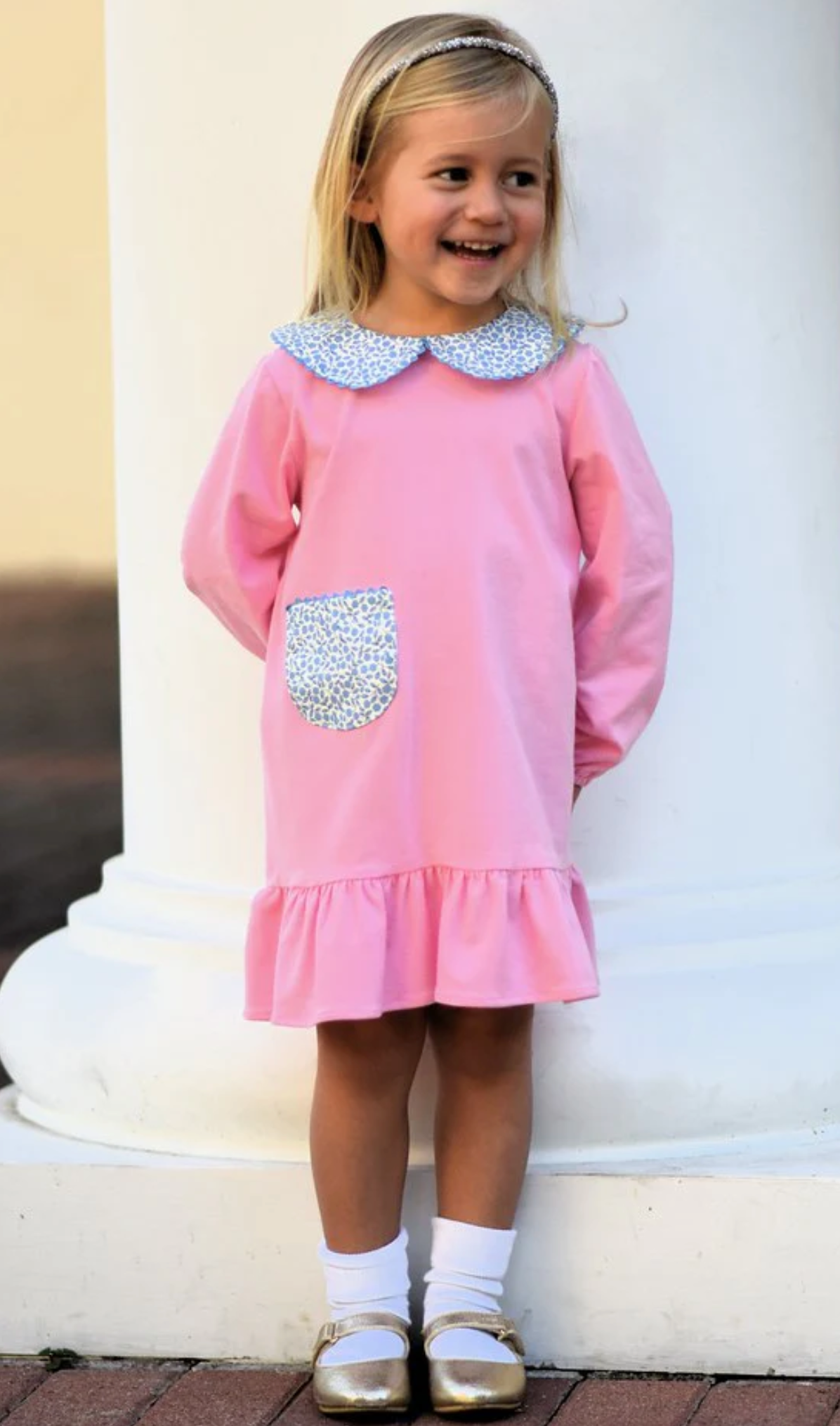 Knit Dress with Floral Pocket