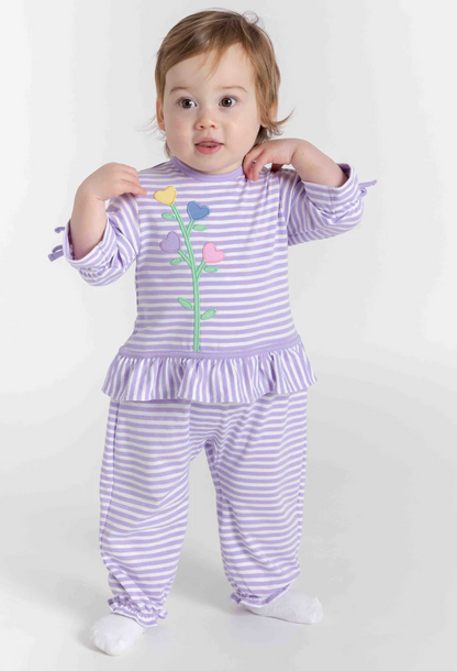 Stripe Knit Longall With Heart Flowers H6168