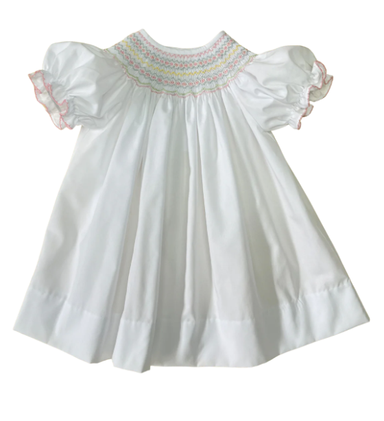 Emma White Classic pastel Smocked Dress