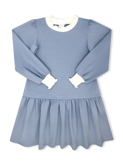 Dorothy Dropwaist Dress - Lake Blue Knit, Cream