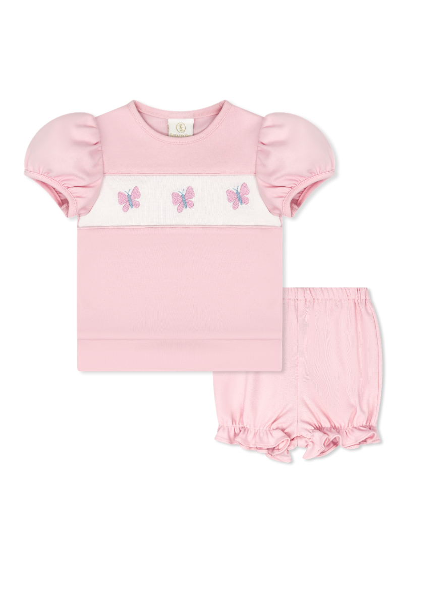 Lagniappe Bloomer Short Set - Petal Pink w/ Butterflies