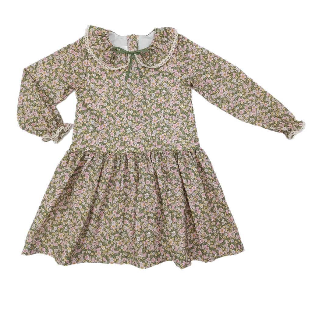 Green Floral Woven Girls Dress DJFW25-46