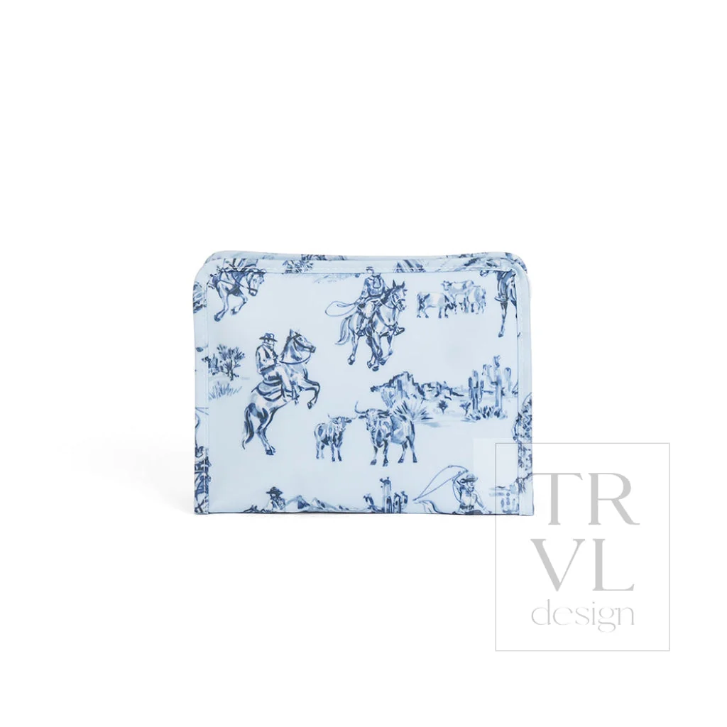 Roadie Large Zip Pouch - Blue Cowboy Toile