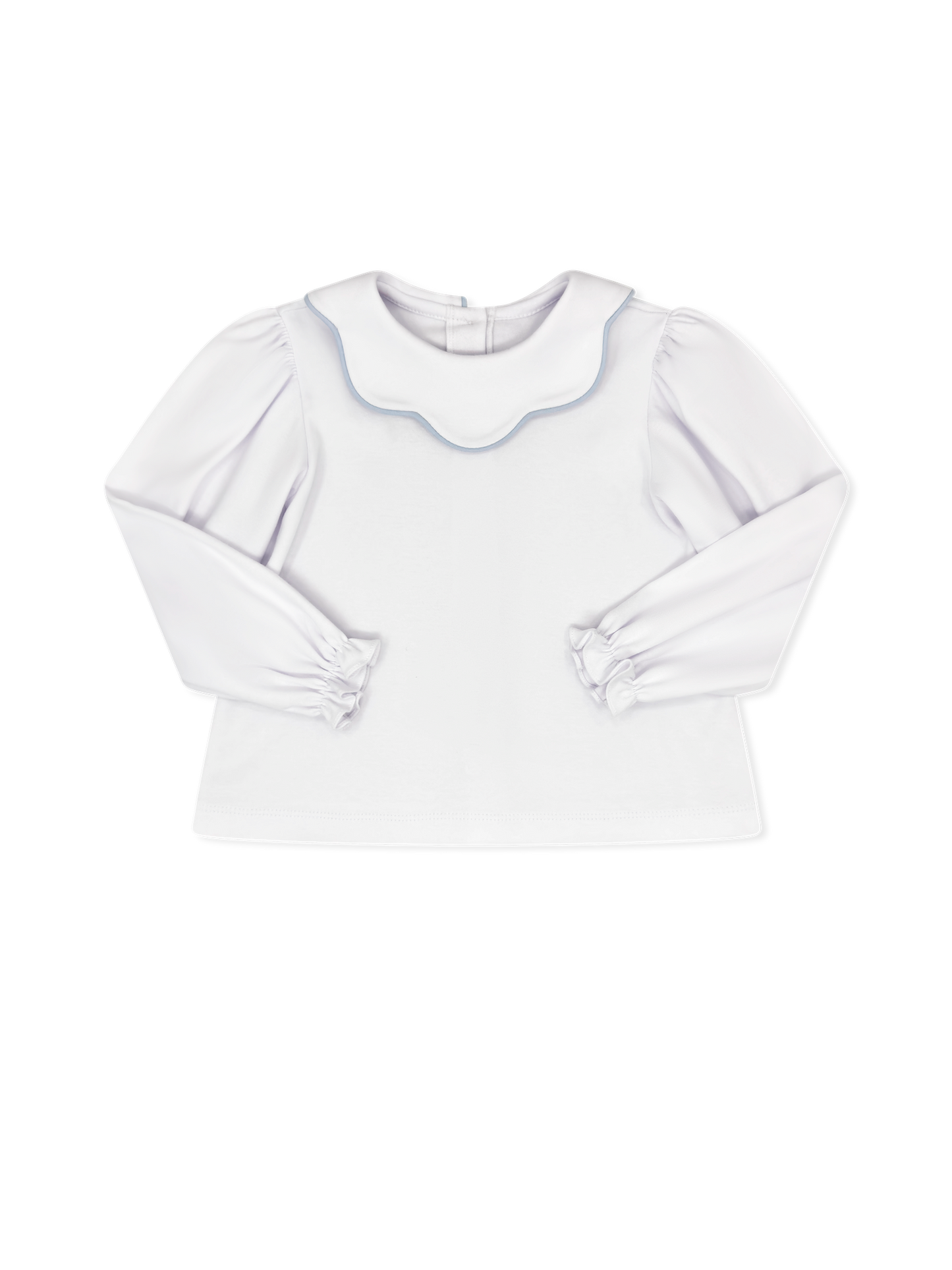 Scarlett Scallop Blouse L/S - White W/ Blue Piping