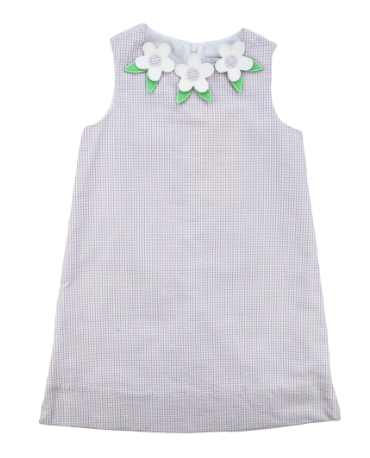Seersucker Check Dress With Flowers 4495