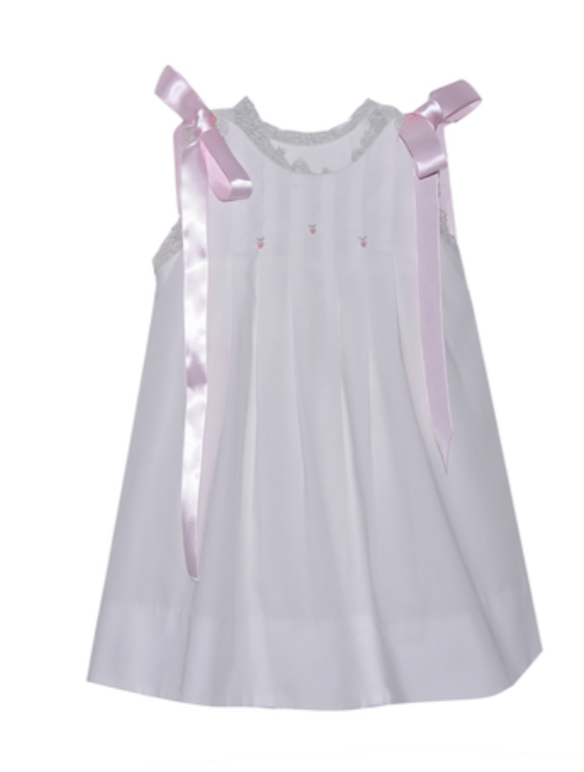 Skylar Dress White Pink Bow