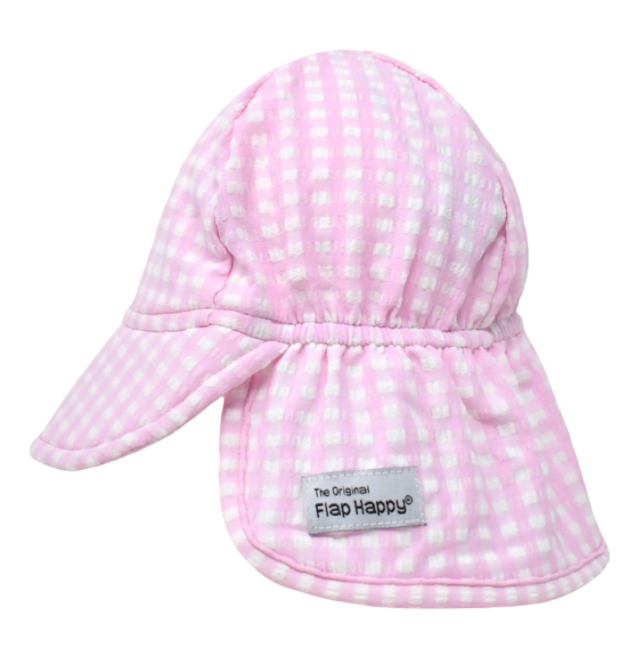 UPF 50+ Swim Flap Hat  Pink Gingham Seersucker