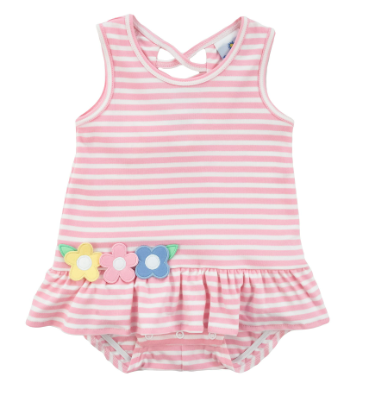 Stripe Knit Romper With Flowers 4511