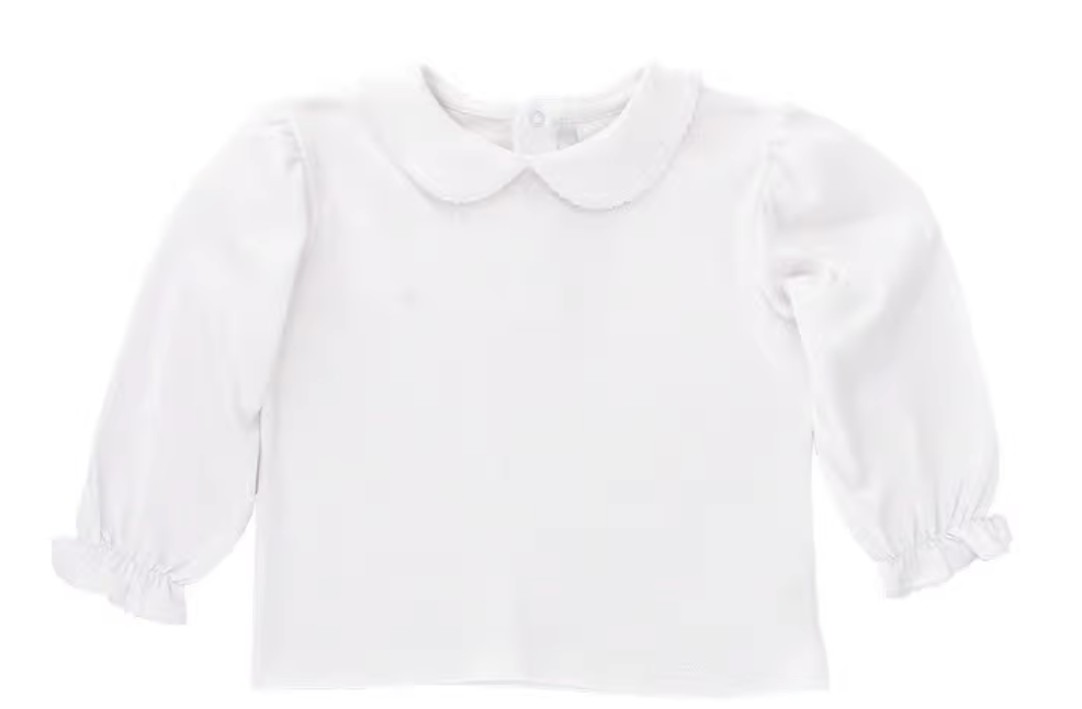 Girls White Knit Long Sleeve Button Back Shirt