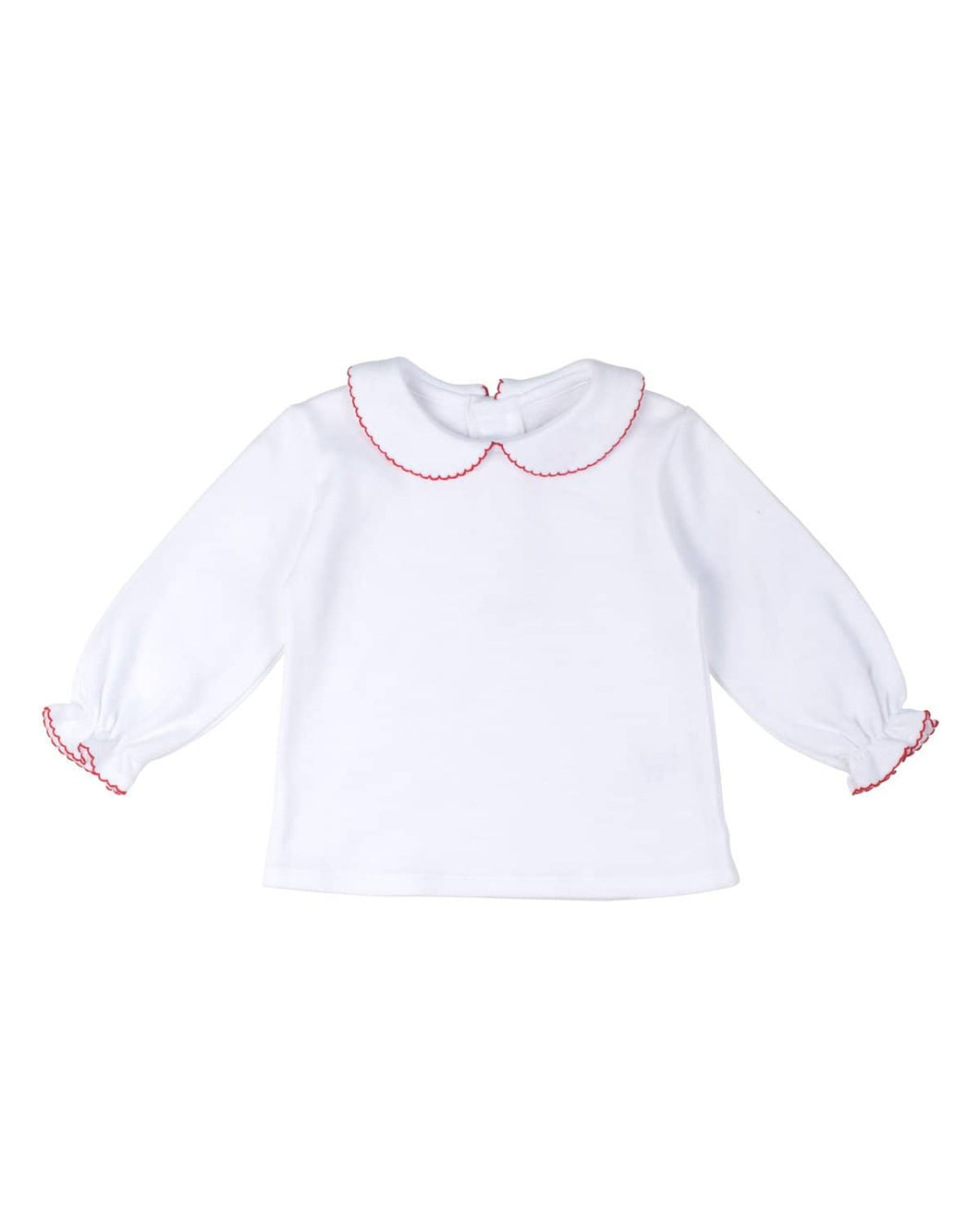 White Long Sleeve Blouse With Red Picot