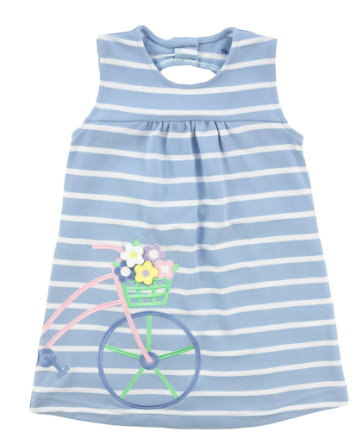 Stripe Knit Dress With Bicycle And Flowers 4546