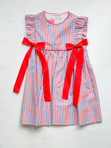 Stripe Bows Aside Dress-4-6 girls