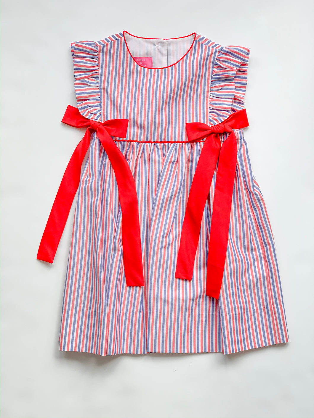 Stripe Bows Aside Dress-4-6 girls