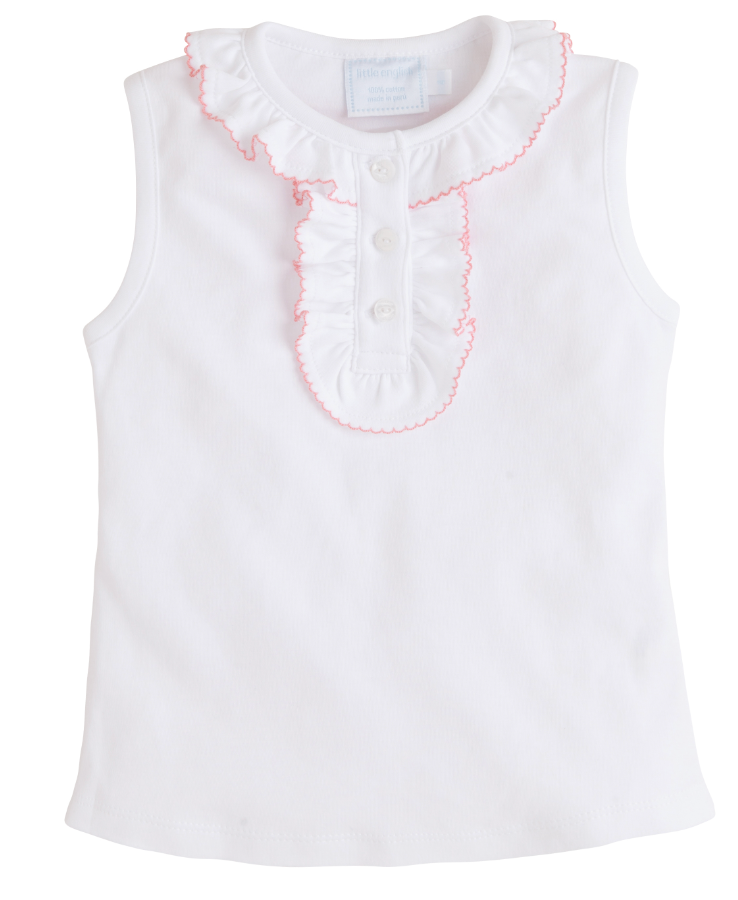 Ruffled Henley White with Light pink