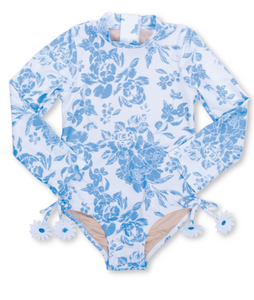 LongSleeve 1 Piece Blue Bouquet Swimsuit